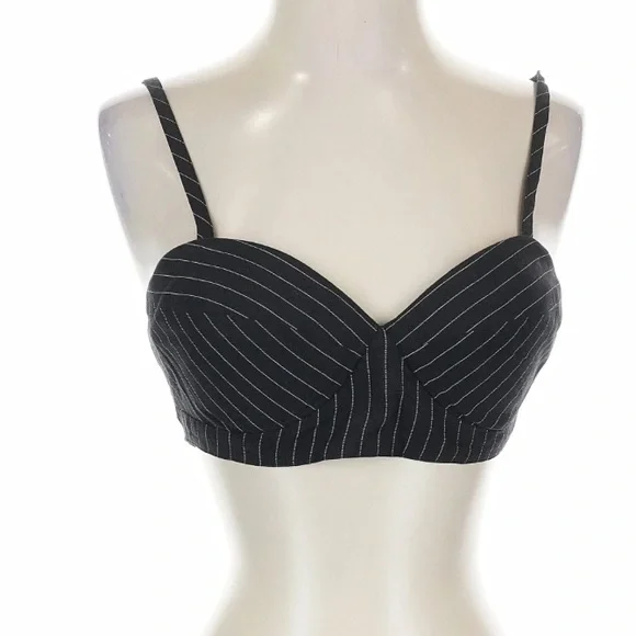 NWT Favorite Daughter Ex Boyfriend Pinstripe Bra Top Black Smocked Crop Small - Picture 3 of 7